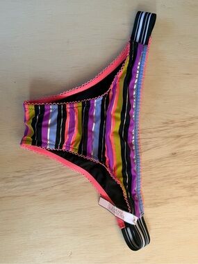 NWT Victorias SecretStriped Multicolor Bikini Bottom with Neon Trim